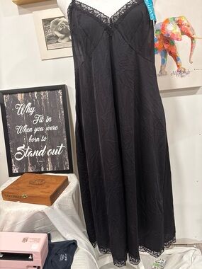 Vanity Fair Black Lace-Trim Slip Dress